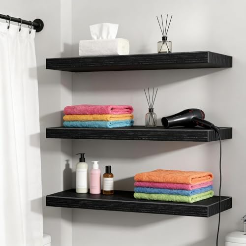 Vervida® Black Floating Wall Shelves 47.2 in Set of 3 Extra Large - Image 2