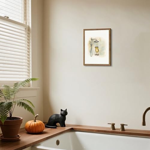 Framed Funny Frog Canvas Wall Art, Cute Frog Showering in Bathroom Canvas Prints - Image 2