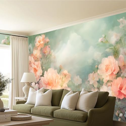 Oil Painting Style Peel and Stick Pink Flower Landscape Mural Flower - Image 3