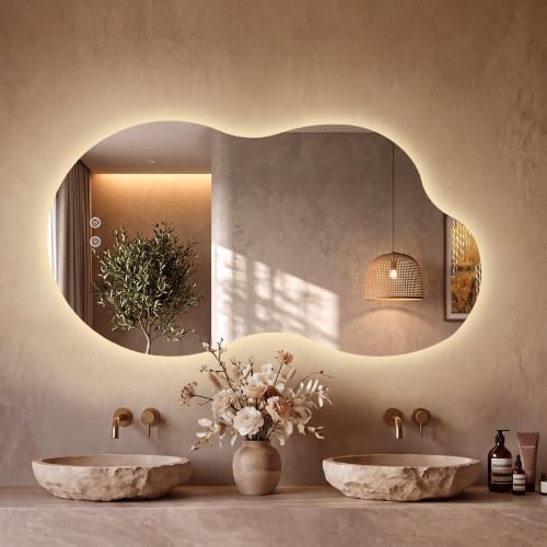 48''x26'' Backlit Mirror Bathroom Wall Cloud Rounded Corners, LED Bathroom by mirror
