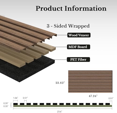 MISSDAY Wood Slat Acoustic Wall Panels, 2 Packs 47.2" x 23.6" Walnut Soundproof - Image 6