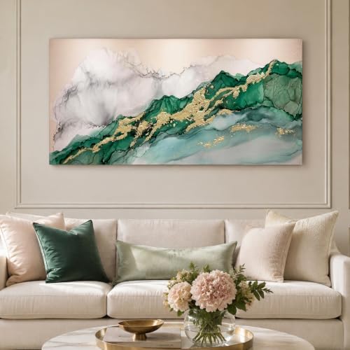 Anolyfi Emerald Green & Gold Modern Abstract Canvas Wall Art 40"x20" by Anolyfi