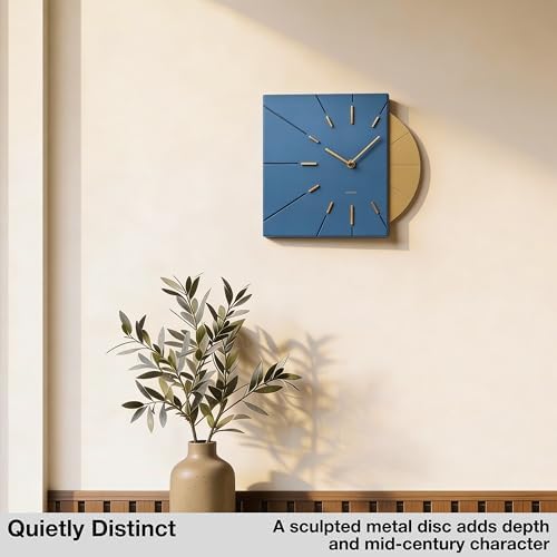Driini Blue and Gold Mid Century Modern Wall Clock, Battery Operated - Image 2