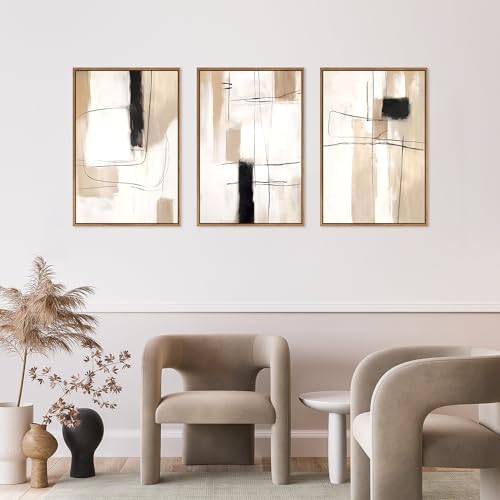 FWIEXA Modern Abstract Canvas Wall Art Set of 3, Framed Neutral Wall Decor - Image 2