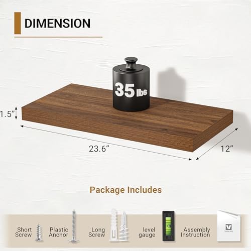 Vivelove 24 Inch Deep Floating Shelves, 24 X 12 Inches - Image 3