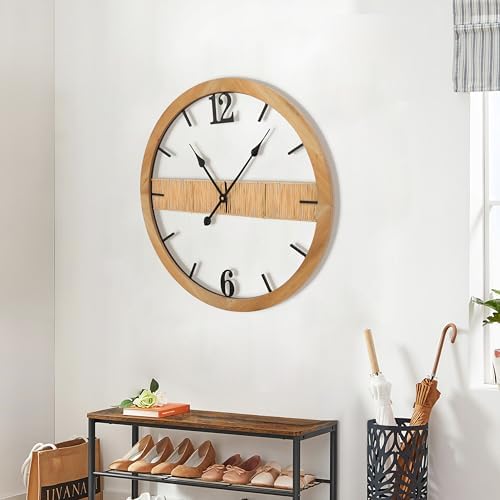 24 inch Farmhouse Natural Straw Minimalist Wall Decor Clock, Handmade Silent No - Image 2