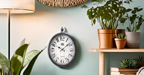 Oval Large Wall Clock Silent Non-Ticking Metal Battery Operated Retro Antique - Image 5