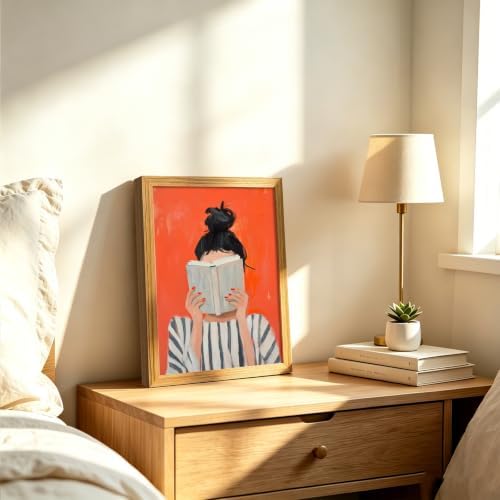 Abstract Framed Wall Art Reading Woman Canvas Print Bold Orange Wall Decor - Image 2