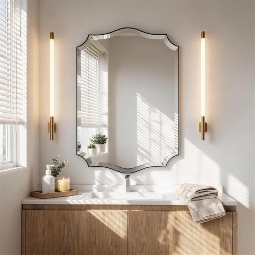 POZINO 32"x24" Premium Scalloped Beveled Bathroom Mirror by POZINOmirrorforyourownhomelivingspace