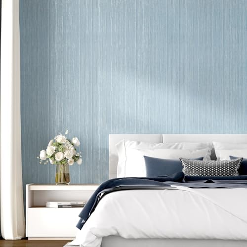 Blue Grasscloth Wallpaper Textured Fabric Blue Contact Paper 17.7"x315" Modern - Image 6
