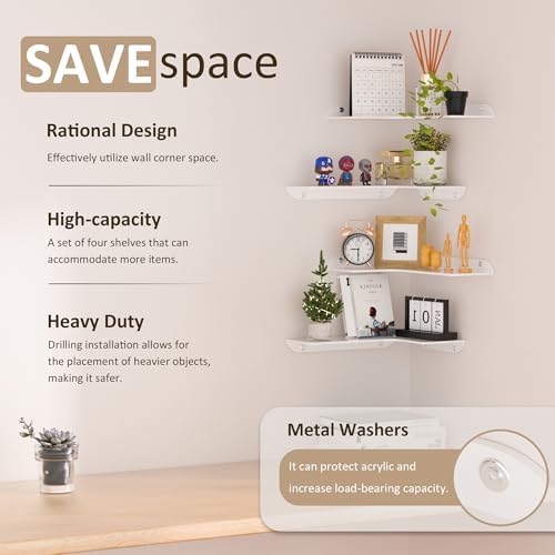 Sezanrpt 8x11.8 Inch Corner Shelf Wall Mount Set of 4, Wall Organizer Shelf - Image 4