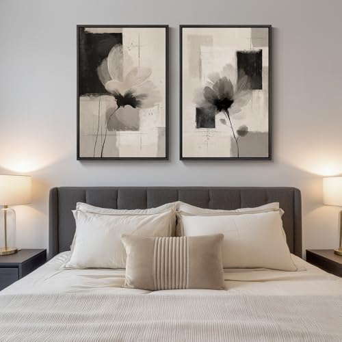 Large Framed Neutral Abstract Floral Wall Art - Image 3