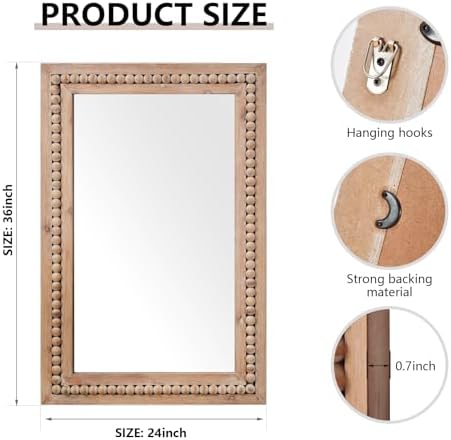 H HOMEWINS Rustic Wood Wall Mirror, Rectangle Bathroom Vanity Mirror - Image 2