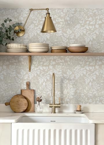 Peel and Stick Wallpaper Beige Neutral Boho Contact Paper 17.3" x 78.7" Leaf - Image 2