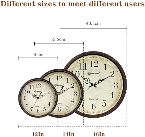 Geevon Vintage Wall Clock, Silent 16" Non Ticking Retro Round Clock Quartz - Image 4