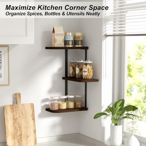 Love-KANKEI Corner Wall Shelf 3 Tier, Solid Wood - Image 3