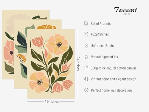 Boho Flower Wall Art Decor Abstract Floral Canvas Wall Art Pictuers Botanical - Image 2