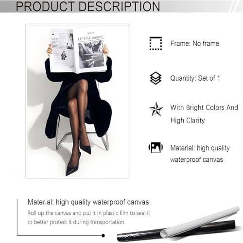 Woman Reading Newspaper Poster Black And White Photography Canvas Wall Art - Image 2