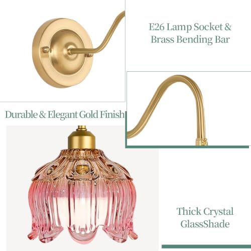 Dimmable Plug in Wall Sconce, Brushed Brass Wall Sconces Set of 2 Flower Wall - Image 4