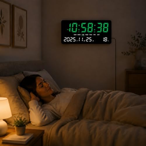 Digital Clock Large Display, LED wall Clock 12/24Hr Format, - Image 2