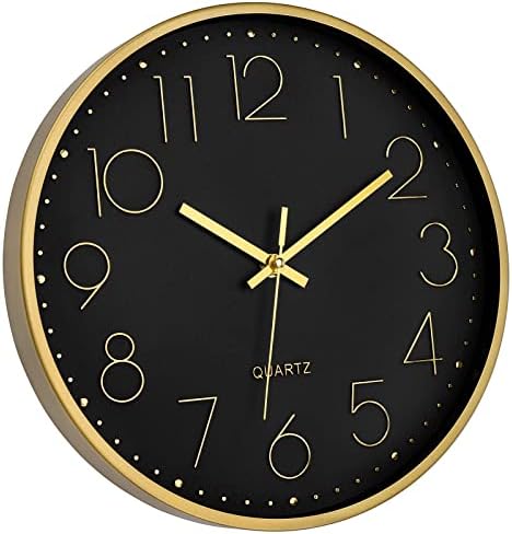 Foxtop 12" Black Gold Wall Clock Silent Battery Operated Modern Metal Clock - Image 6
