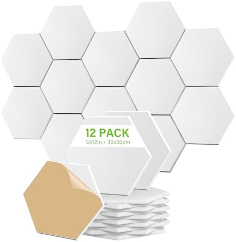 12 Pack Hexagon Sound Panels, Acoustic Wall Tiles Self-Adhesive & Fireproof by Unknown