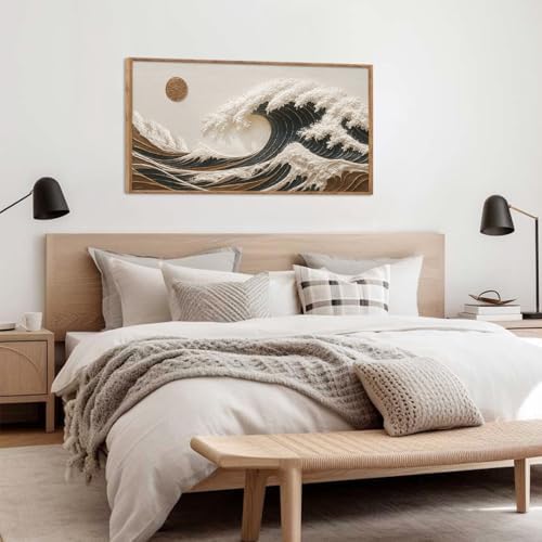 HLNIUC Boho Sea Great Wave Framed Canvas Wall Art, Vintage Japanese Ocean - Image 2