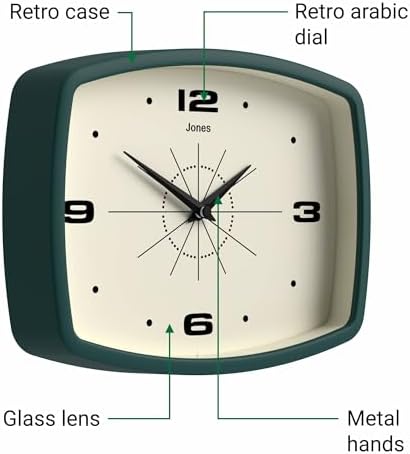 JONES CLOCKS® Movie wall Clock | Rectangular Retro Clock | 10" | Dark Green | - Image 6