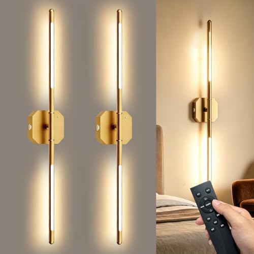 Rechargeable Wall Sconces, 2 Pack, 360° Dual Bars, 23-Inch Gold by FCPVHOY