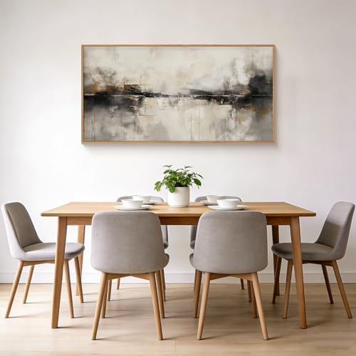 HOURIA Abstract Neutral Beige Black Framed Canvas Wall Art Set- 40"x20"x1 - Image 4