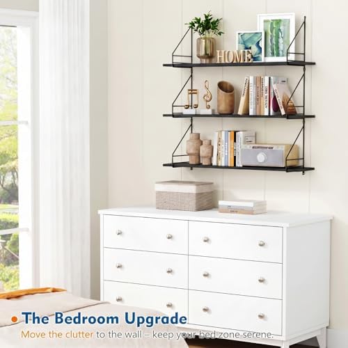 Black Wall Shelves for Bedroom, Large Long Floating Shelves 36" x 8" - Image 6