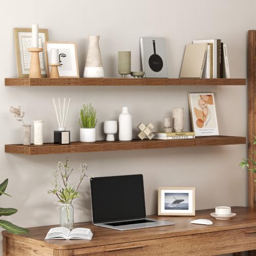 Heimlove Floating Shelves 55.1" W x 9.3" D Rustic Brown Set of 2 - Image 2