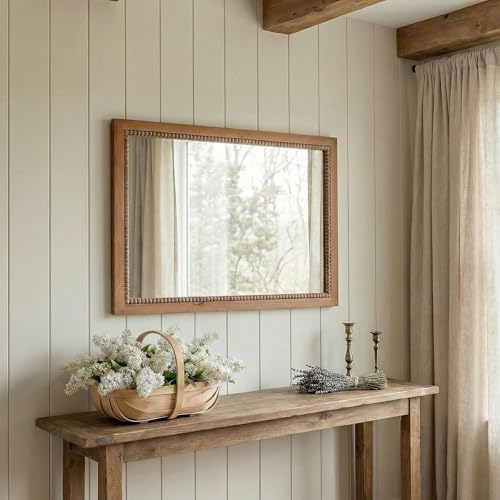 Wood Mirror, 22x30" Rectangular Farmhouse Vanity Boho Bathroom Wall Mirrors - Image 6