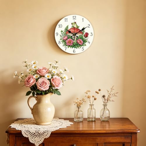 Mushroom & Frog Wall Clock Silent Non-Ticking 12" - Image 6