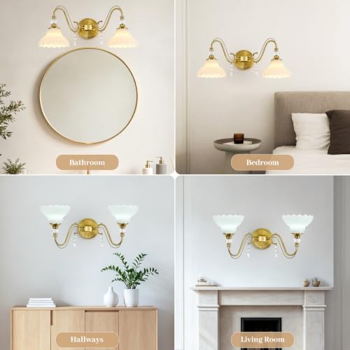 Vintage Bathroom Vanity Light, 2-Light Brushed Gold Finish Wall Sconce - Image 6