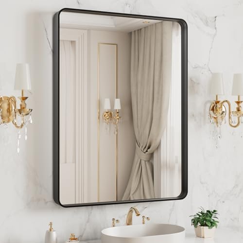 LOAAO 20X16 Inch Black Bathroom Mirror Metal Framed by LOAAO
