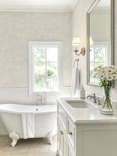 Safiyya Beige Floral Wallpaper Peel and Stick Contact Paper Leaf Modern Boho - Image 5