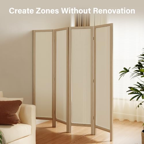Linen Room Divider Privacy Screen, Foldable Wood Frame Partition Room Dividers - Image 5