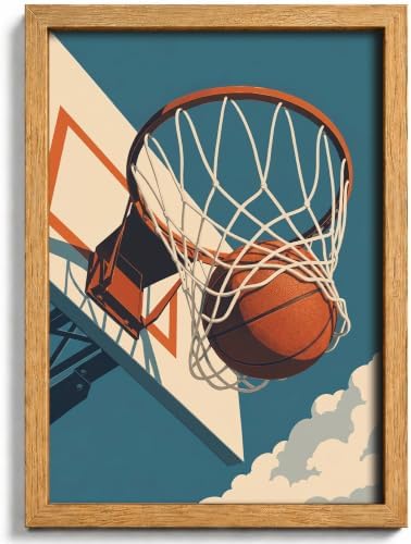 Framed Retro Basketball Wall Art Vintage Sports Teen Boys Bedroom Print by PPV