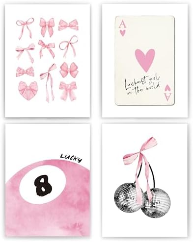 okaxscm Pink Coquette Trendy Preppy Wall Art Prints Set of 4, Coquette Room by okaxscm