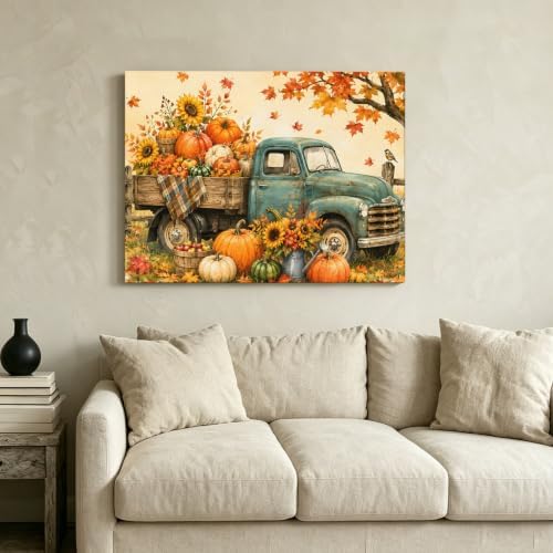 Fall Farmhouse Large Wall Art Vintage Truck Pumpkins Sunflower Maple Leaf - Image 6