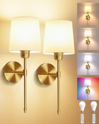 Battery Operated Wall Sconces Set of 2, Remote Control, RGB Bulb by Ouyulong
