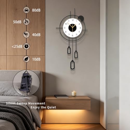 Large Modern Wall Clock Pendulum Black Wall Clock Battery Operated - Image 5