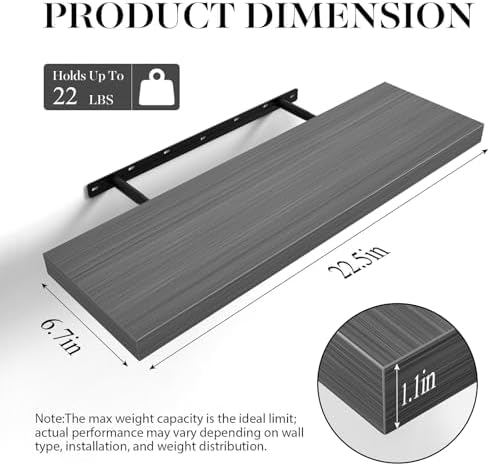 BAYKA Grey Floating Shelves 22.5in, Wall Mount Rustic Wood Shelf - Image 5