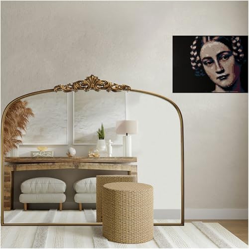 Vintage Gold Mirror 36"X30" Arched Antique Wall Mirror by Wemily