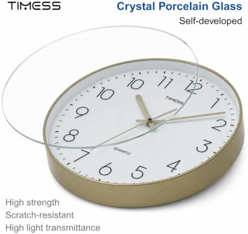 TIMESS 12 Inch Silent Wall Clock，High-Precision Analog Clock，Gold Trim - Image 5