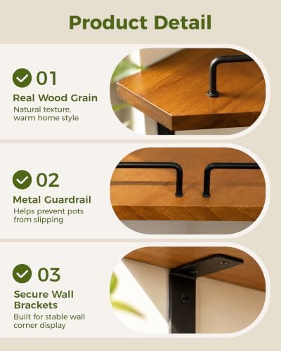 Bamworld Corner Shelf Wall Mounted, 13 Inch Floating Corner Shelves - Image 5
