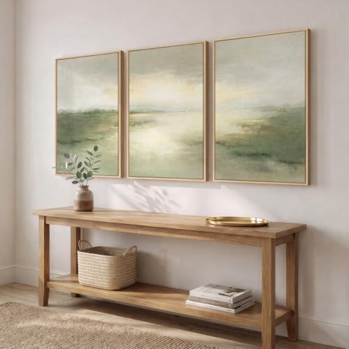 Large Framed Sage Green Abstract Landscape Wall Art - Image 2