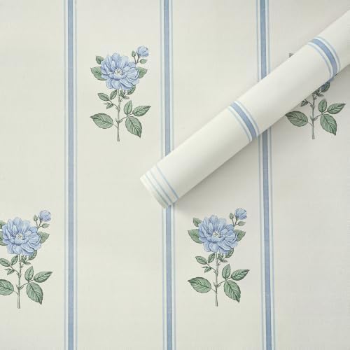 Guvana Peel and Stick Wallpaper Blue Stripe Wall Paper Floral Contact Paper by Guvana