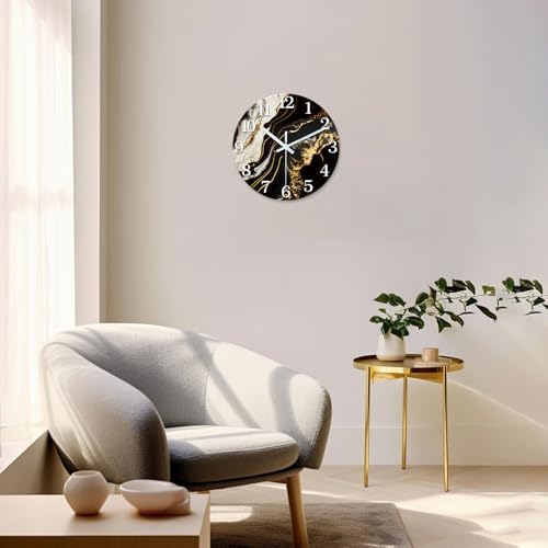 Black Gold Marble Wall Clock 16 Inch Silent Non Ticking - Image 2